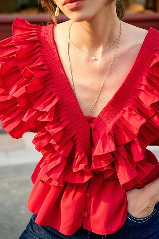 Helen Ruffled V-Neckline Blouse