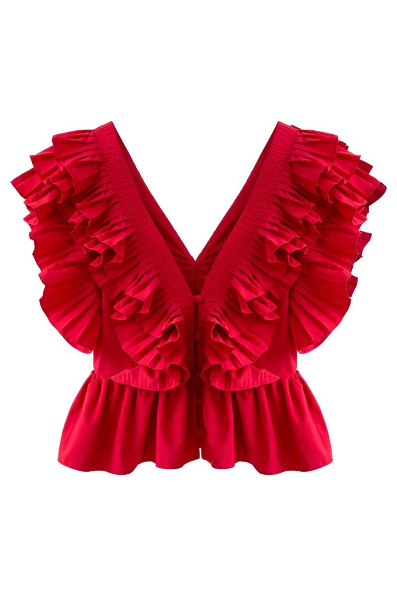 Helen Ruffled V-Neckline Blouse