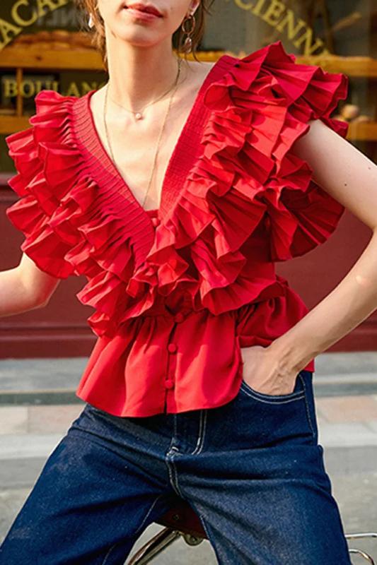 Helen Ruffled V-Neckline Blouse