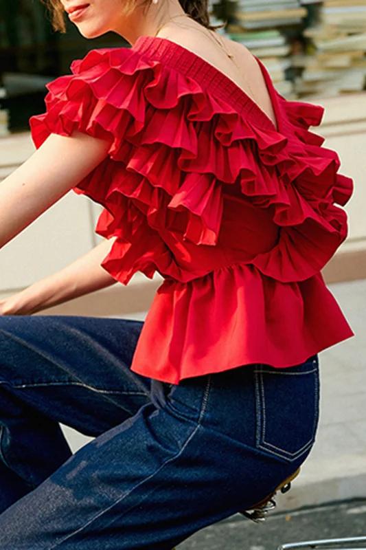 Helen Ruffled V-Neckline Blouse