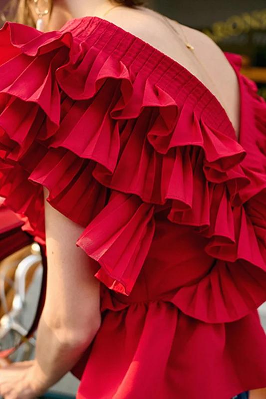 Helen Ruffled V-Neckline Blouse