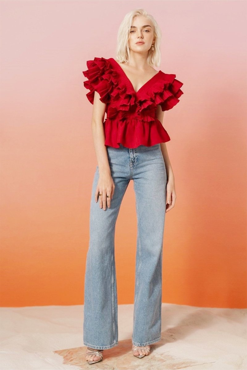 Helen Ruffled V-Neckline Blouse