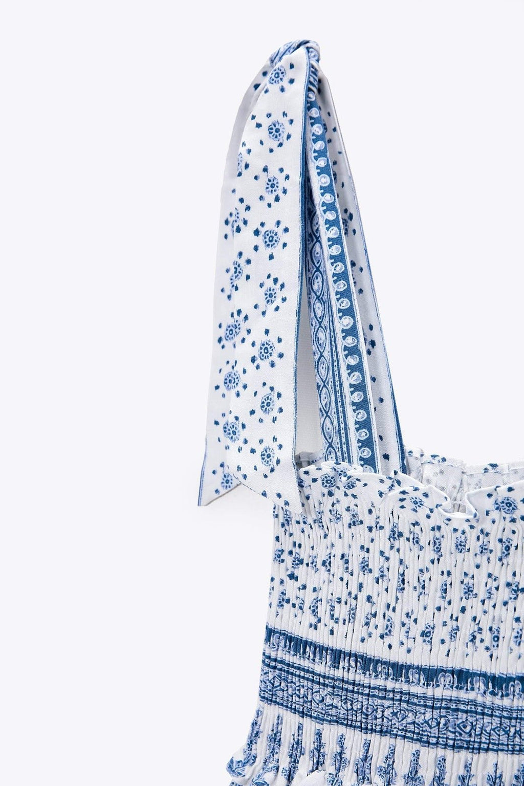 Helga Patterned Shirred Strap Midi-Length Dress