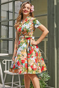 Helma Retro Patterned Belted Cotton Shirt Midi-Length Dress