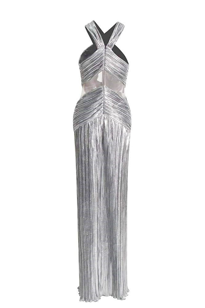 Heloise Metallic Cross Halter Neck Maxi-Length Dress