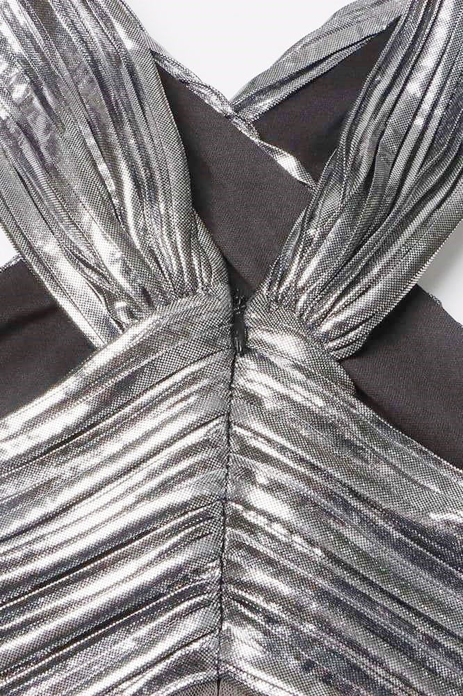 Heloise Metallic Cross Halter Neck Maxi-Length Dress