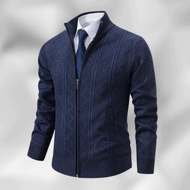 Knit Cardigan with Zip Front and Button-Up