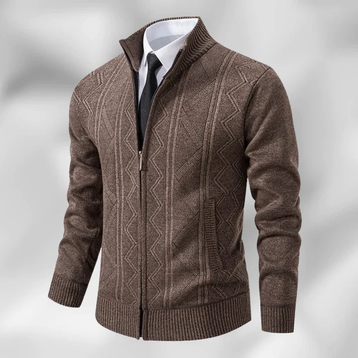 Knit Cardigan with Zip Front and Button-Up