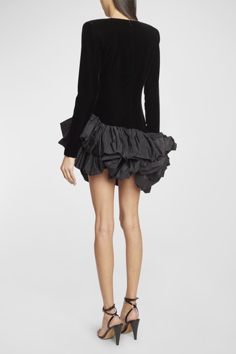 Hermosa Ruffled Asymmetric Hem Mini Velvet Dress