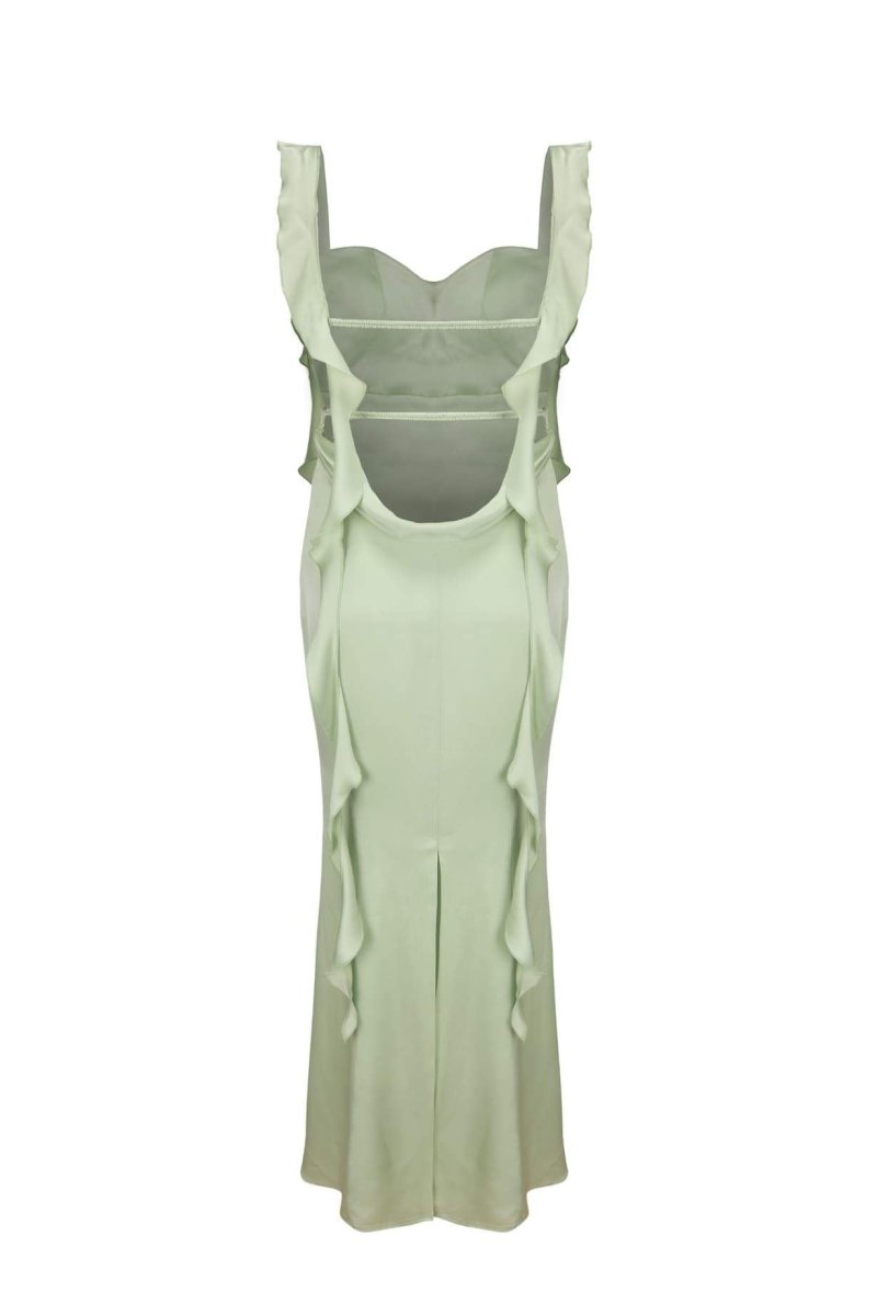 Hilda Ruffled Ribbon Open-Back Maxi-Length Dress