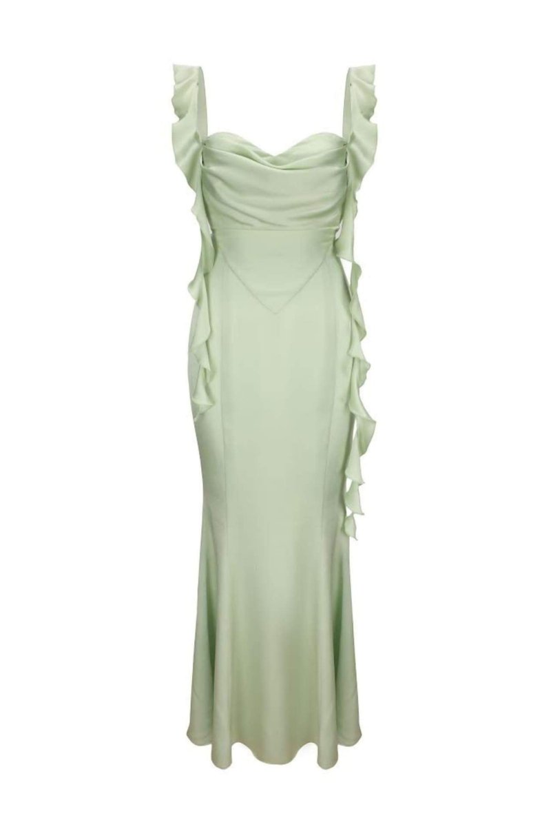 Hilda Ruffled Ribbon Open-Back Maxi-Length Dress