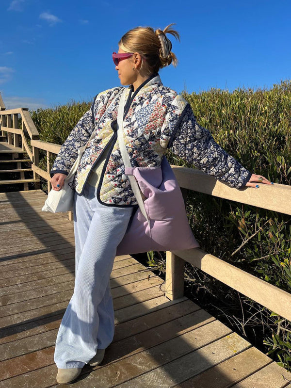 Quilted Jacket with Relaxed Fit and Print in Quilted Design