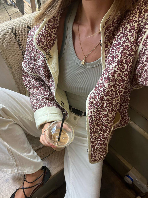 Jacket with Floral Print, Pockets and Drop Shoulders in Purple