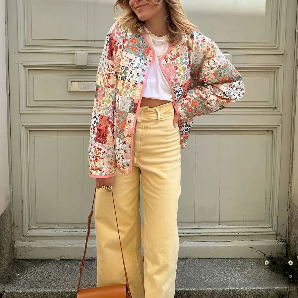 Denim Jacket with Patchwork, Relaxed Fit and Print