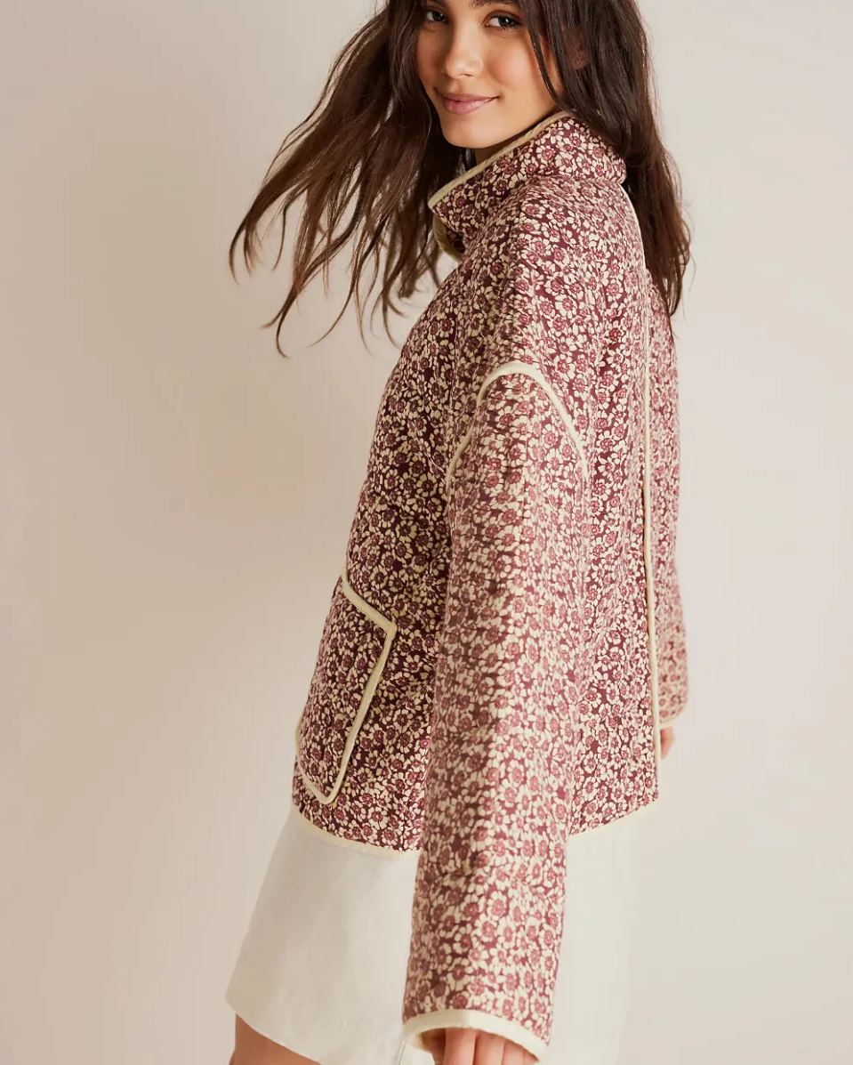 Jacket with Floral Print, Pockets and Drop Shoulders in Purple