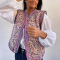 Lightweight Denim Vest with Ethnic Print and Relaxed Fit
