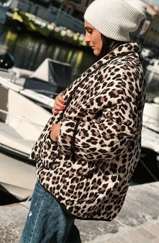 Quilted Jacket with Leopard Print