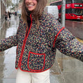 Jacket with Floral Print, Pockets and Drop Shoulders