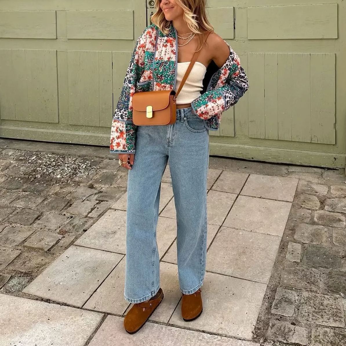 Jacket with Patchwork, Drop Shoulders and Print