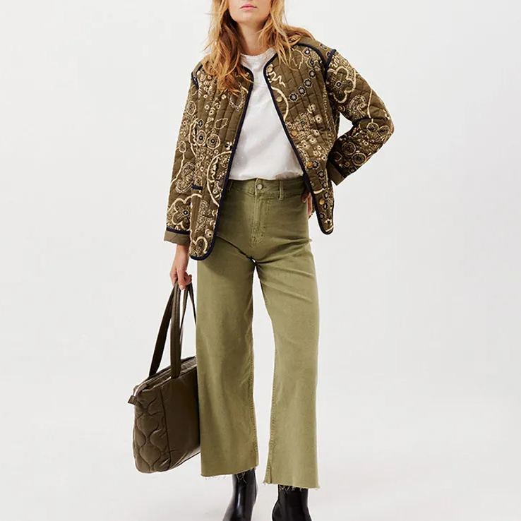 Quilted Jacket with Floral Print and Ethnic Print