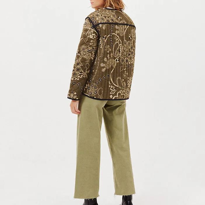 Quilted Jacket with Floral Print and Ethnic Print