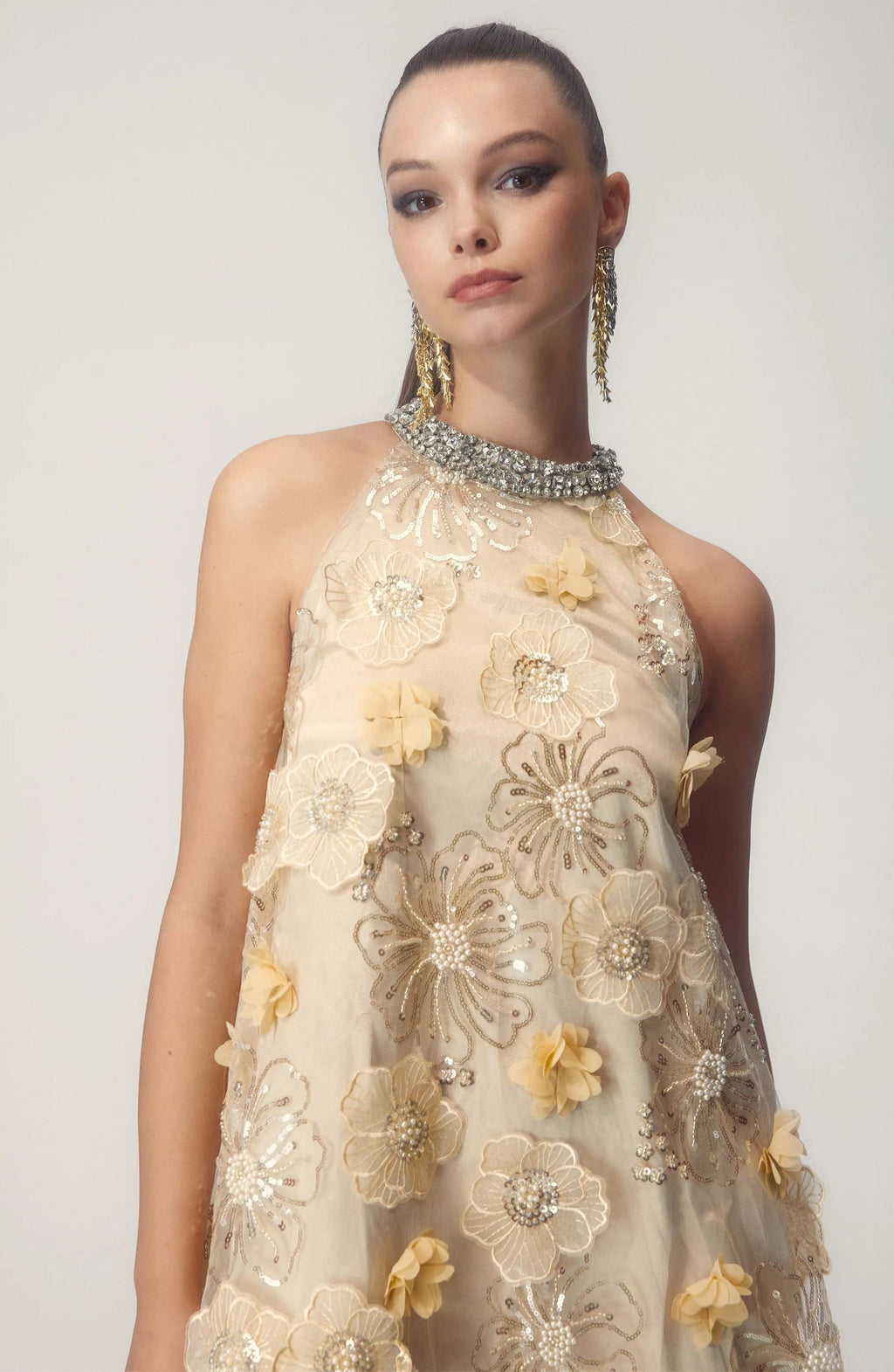Ella Halter Flower Embroidered Sequins Mini-Length Dress