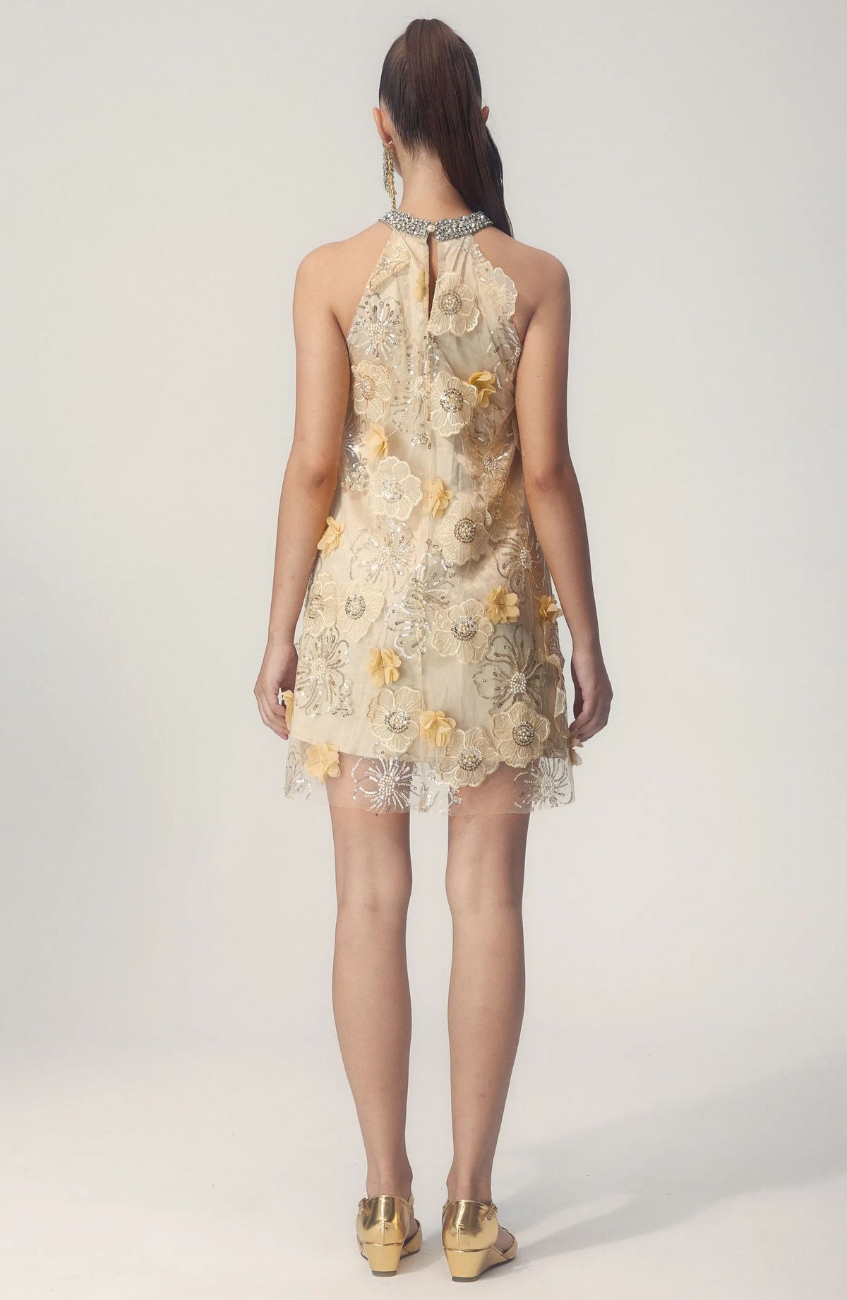 Ella Halter Flower Embroidered Sequins Mini-Length Dress