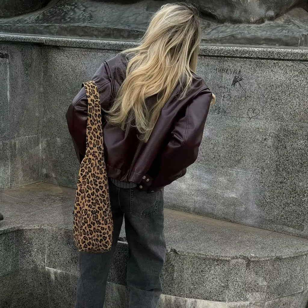 Faux Leather Jacket with Lapel Collar and Zipper