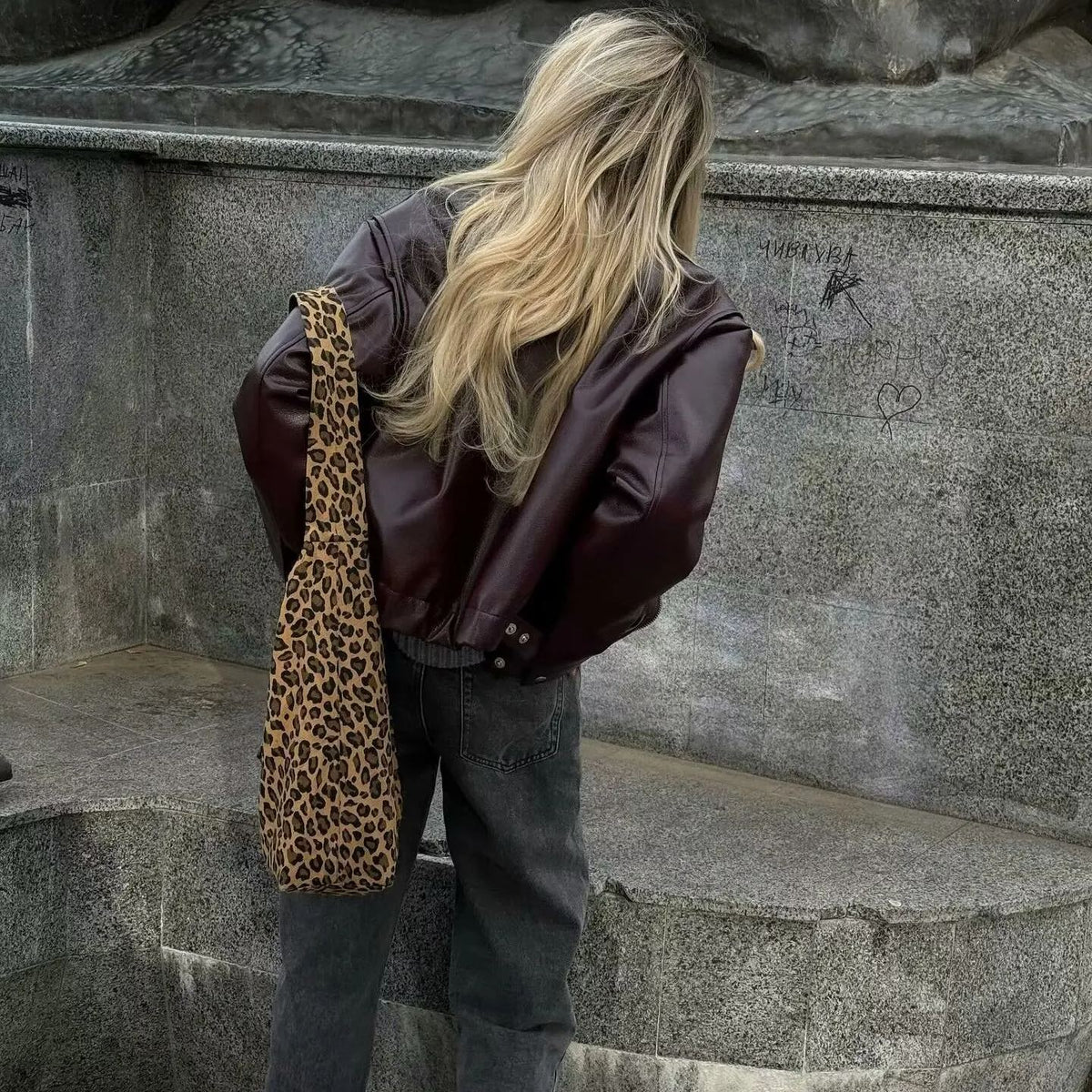 Faux Leather Jacket with Lapel Collar and Zipper