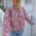 Quilted Jacket with Fitted Cut, Floral Print and Button Closure