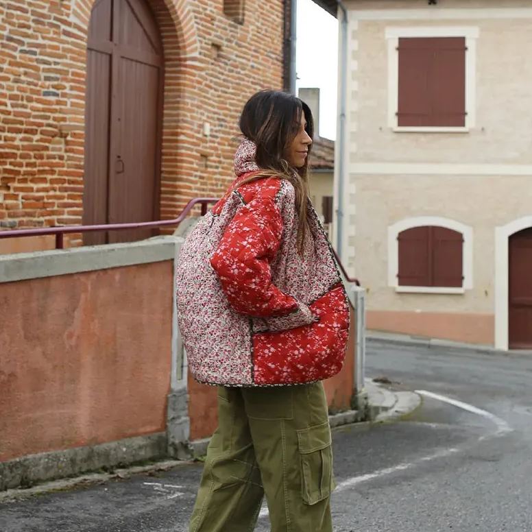 Quilted Jacket with Floral Print and Ethnic Print in Quilted Design