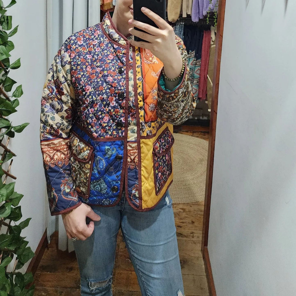 Quilted Jacket with Ethnic Print