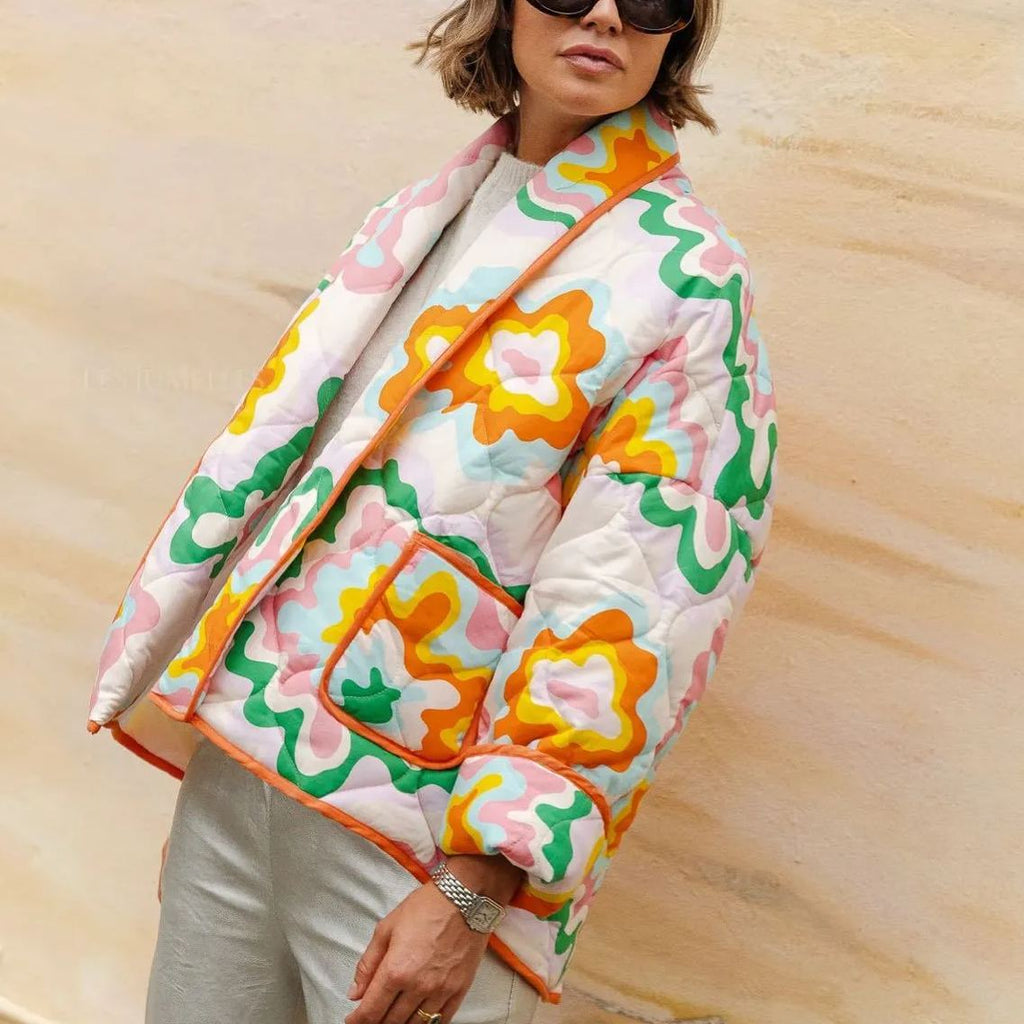 Quilted Jacket with Colorful Patchwork Print