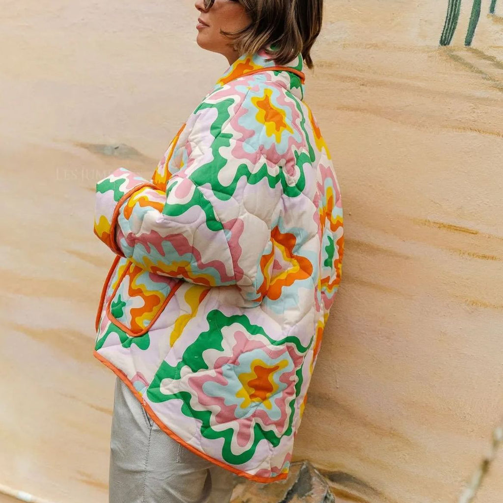 Quilted Jacket with Colorful Patchwork Print