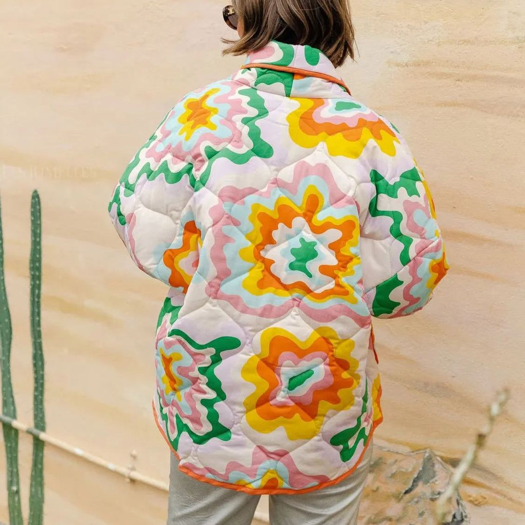 Quilted Jacket with Colorful Patchwork Print