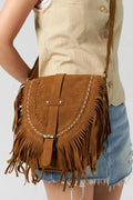 Modern Brown Western Cowboy Style Fringe Crossbody Bag
