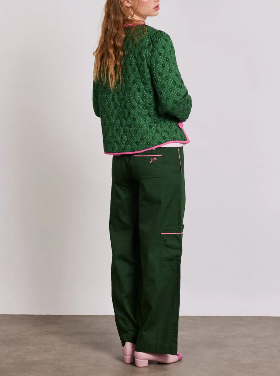 Quilted Jacket with Floral Print and Pink Bows