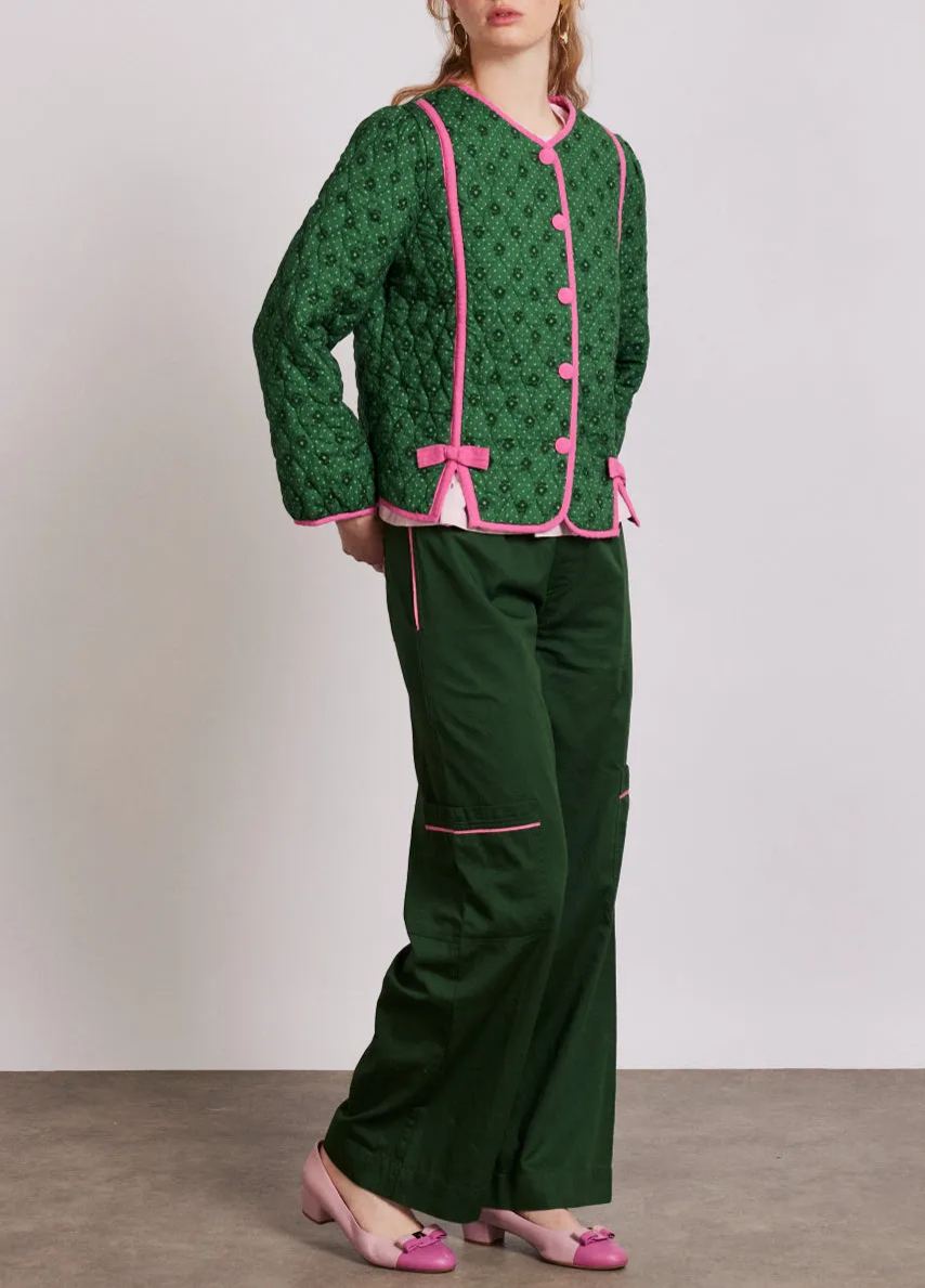 Quilted Jacket with Floral Print and Pink Bows