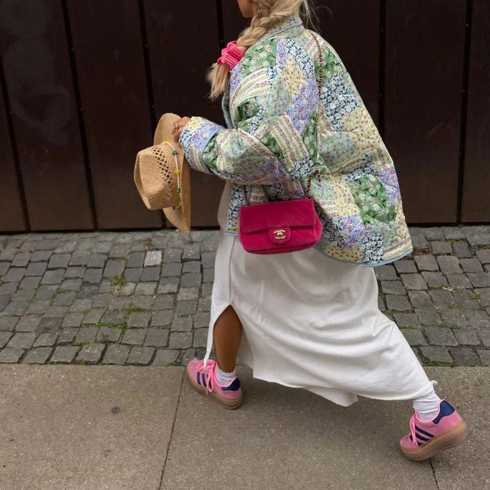 Jacket with Floral Print, Patchwork and Pockets