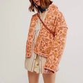 Jacket with Floral Print, Patchwork and Stand Collar
