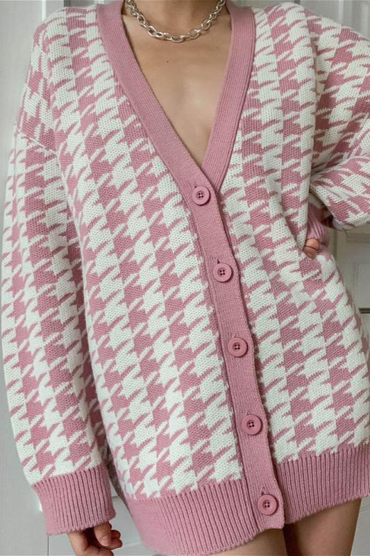 Houndstooth Oversized Knit Cardigan