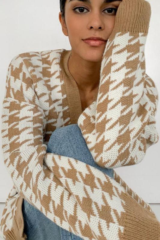 Houndstooth Oversized Knit Cardigan