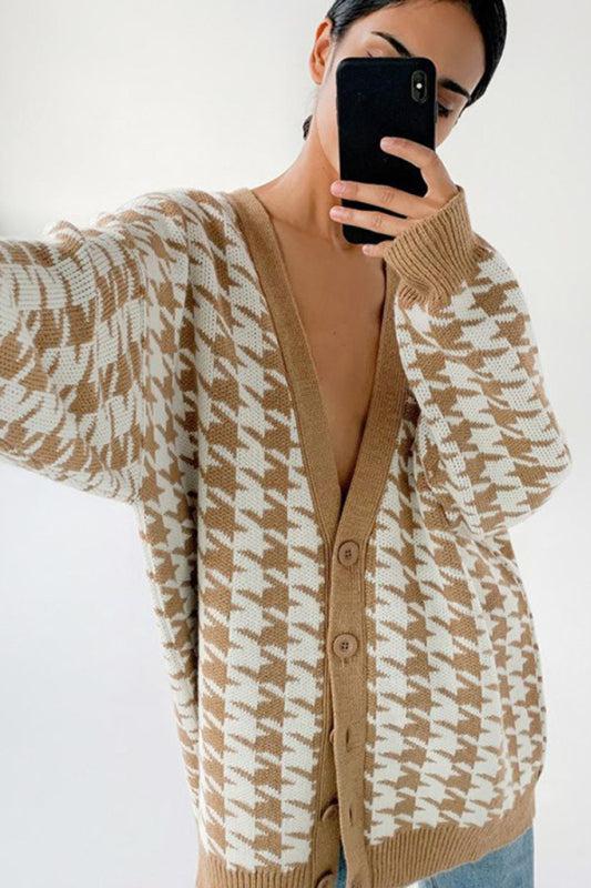 Houndstooth Oversized Knit Cardigan