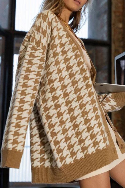 Houndstooth Oversized Knit Cardigan