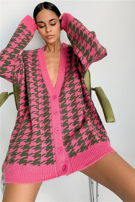 Houndstooth Oversized Knit Cardigan