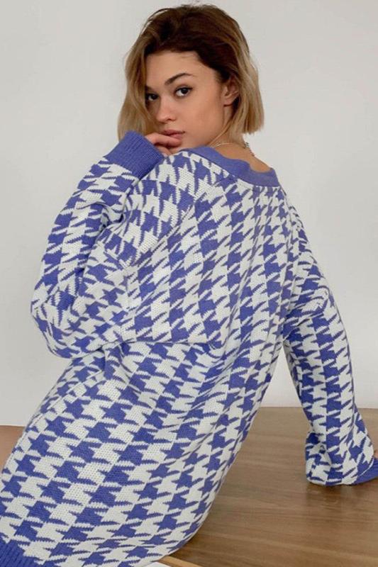 Houndstooth Oversized Knit Cardigan