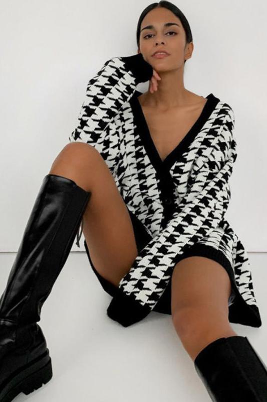 Houndstooth Oversized Knit Cardigan