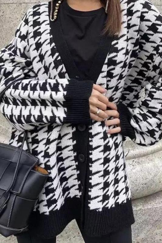 Houndstooth Oversized Knit Cardigan