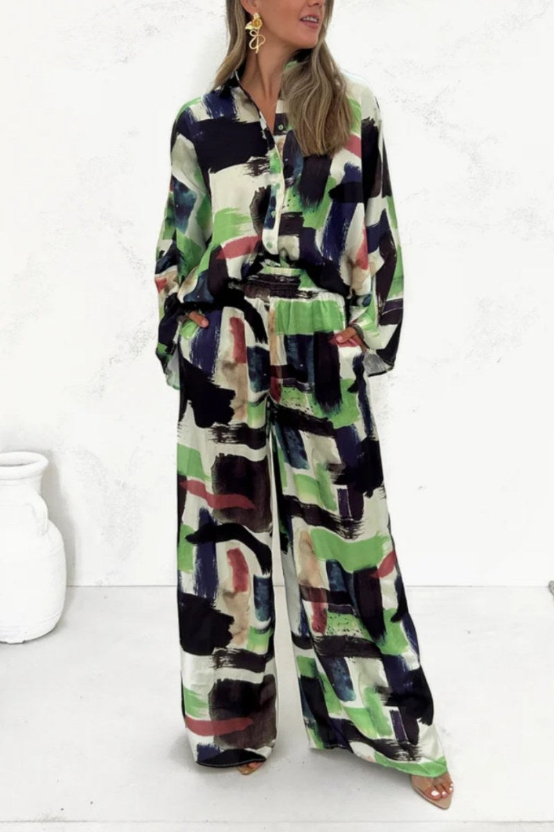 Coordinated Summer Vacay Print Elastic Waist Pocketed Set