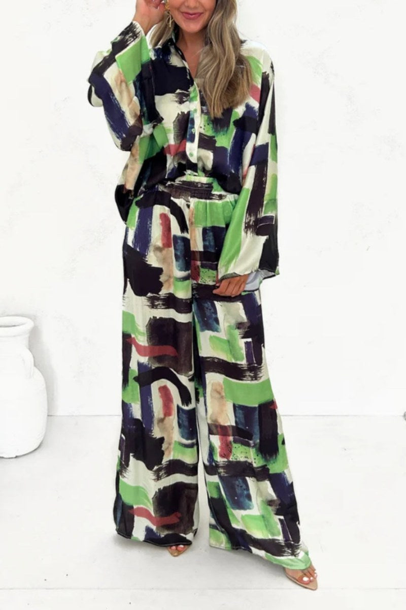 Coordinated Summer Vacay Print Elastic Waist Pocketed Set